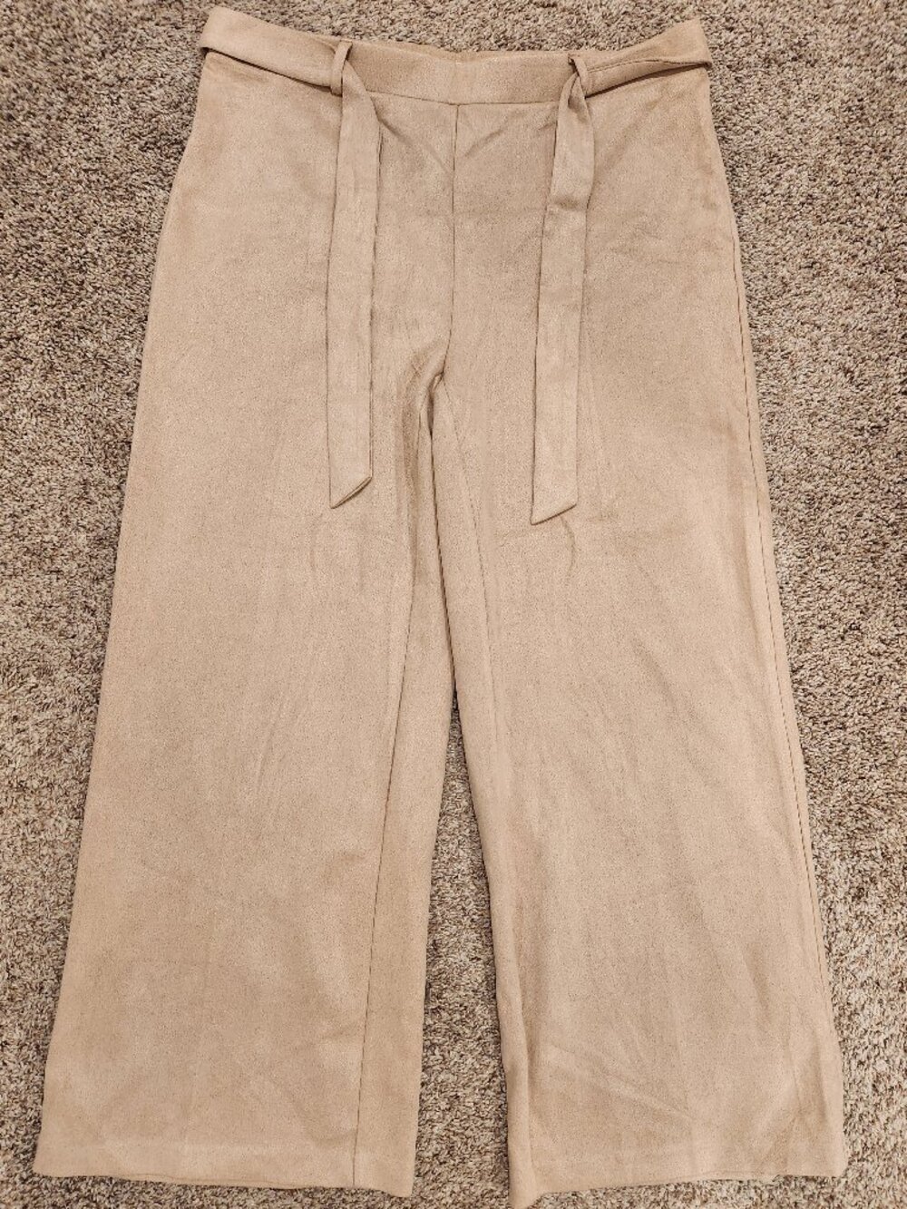 Carole Wren Faux Suede Wide Leg Belted Pants, Tan/Beige - Women's size L